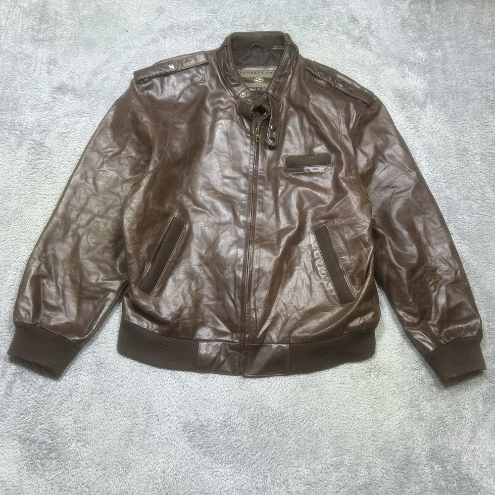 Vintage Members Only Leather Jacket Men L Dark Brown Bomber Lined Distressed 90s